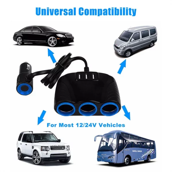 3 way Cigarette Lighter Socket Splitter 12V Three USB Charger Power Adapter Car - Image 6