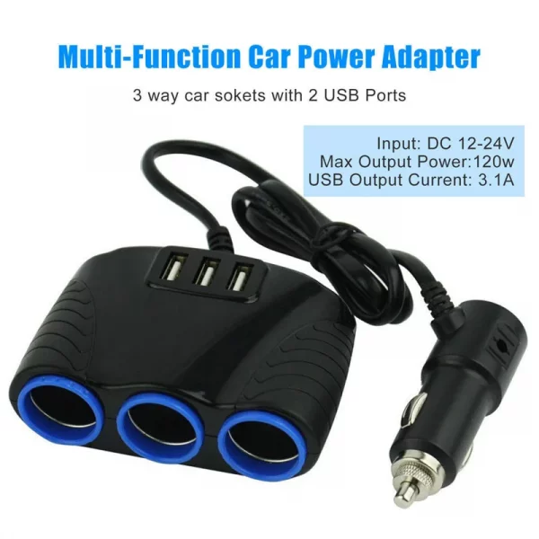 3 way Cigarette Lighter Socket Splitter 12V Three USB Charger Power Adapter Car - Image 4