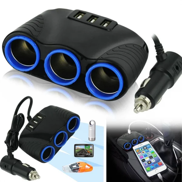 3 way Cigarette Lighter Socket Splitter 12V Three USB Charger Power Adapter Car - Image 5