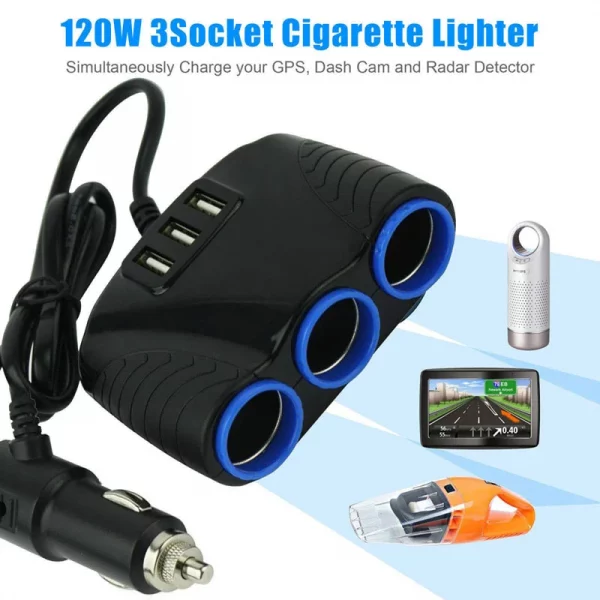 3 way Cigarette Lighter Socket Splitter 12V Three USB Charger Power Adapter Car - Image 3