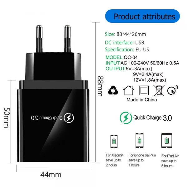 QC3.0 Fast Quick Charge 4 USB Ports Hub Wall Charger Power Adapter - Image 4